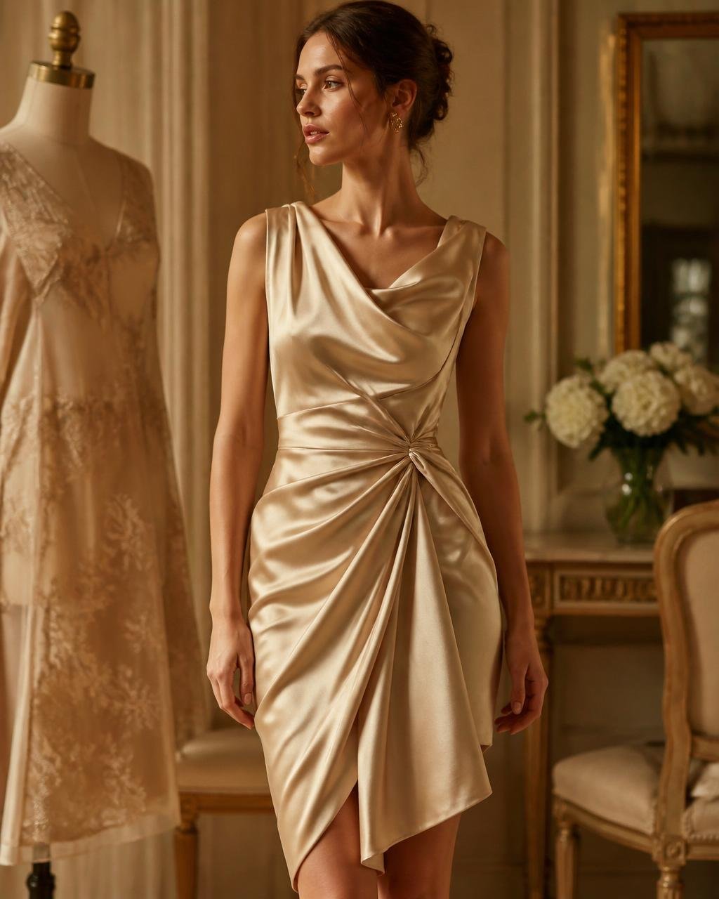 Champagne silk cocktail dress